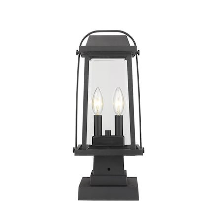 Millworks 2 Light Outdoor Pier Mounted Fixture, Black & Clear Beveled